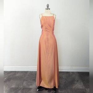 Vintage Roberta Taffeta Halter Top + Maxi A Line Skirt Orange S victorian 90s
